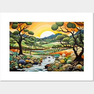 Countryside Concept Abstract Colorful Scenery Painting Posters and Art